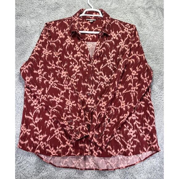 Knox Rose Boho Smocked Red Pink Aztec Floral Long Sleeve Top High Low XXL Button - Picture 1 of 12